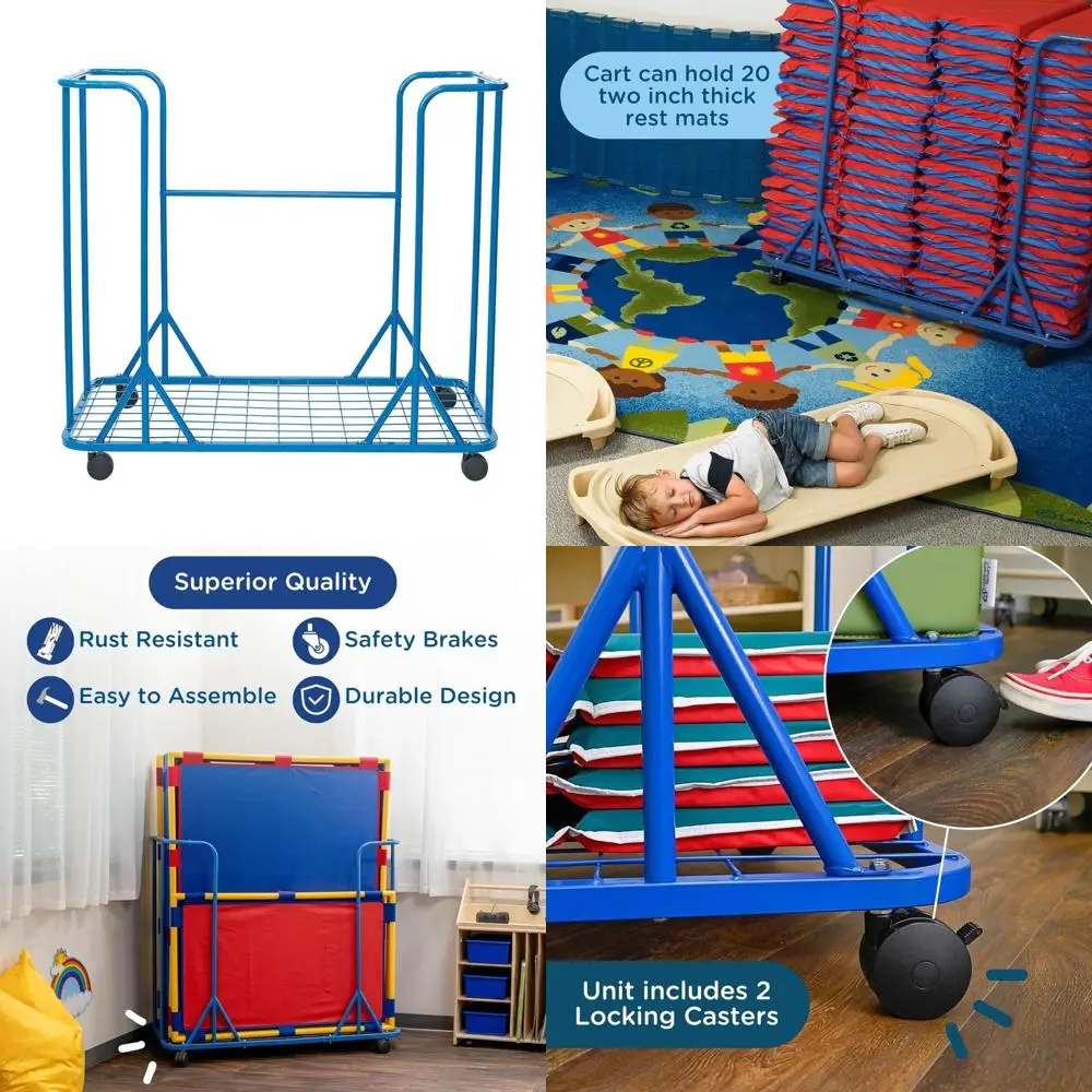 منظم عربة الفصول الدراسية المحمول، حل تخزين متنقل لسجادات القيلولة ومعدات اللعب الناعمة، عربة دوارة للنوم والشاي #1