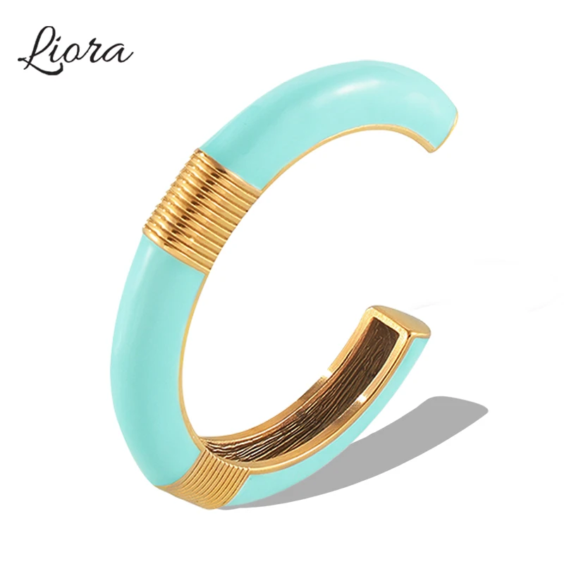 

Liora Chunky Cuff Bracelets For Women Stainless Steel Gold Plated Multicolor Enamel Wrist Round Women Bangles Waterproof Jewelry
