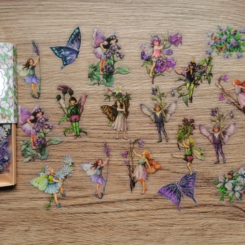 45Pcs/Box Waterproof PET Fairy Butterfly Stickers Vintage Flower Elfin Sticker Deco Label for Scrapbooking Album Kawaii Decals