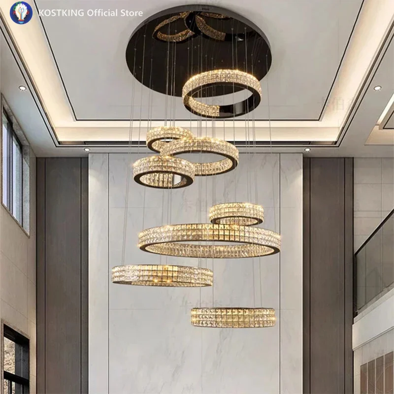 

Современная хрустальная люстра для украшения дома, подвесной светильник для лестницы, подвесные светильники для гостиной, внутреннее освещение