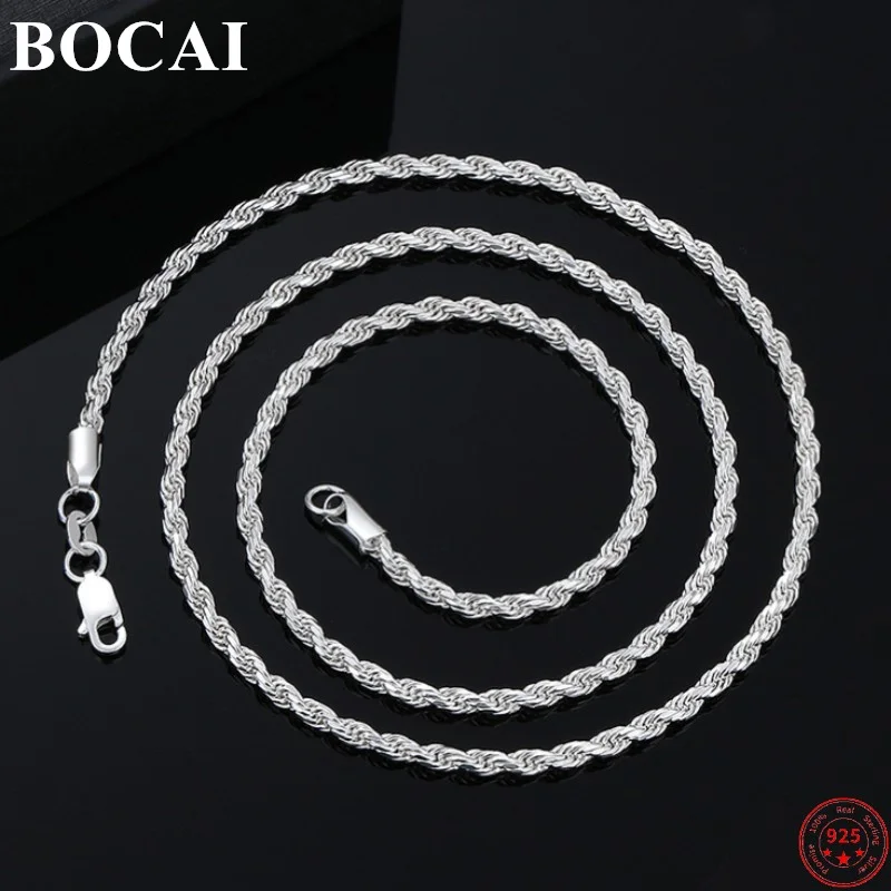 

BOCAI S925 Sterling Silver Charm Necklace 2021 Popular Hemp Rope Weaven-Chain Pure Argentum Neck Chain Jewelry for Men and Women