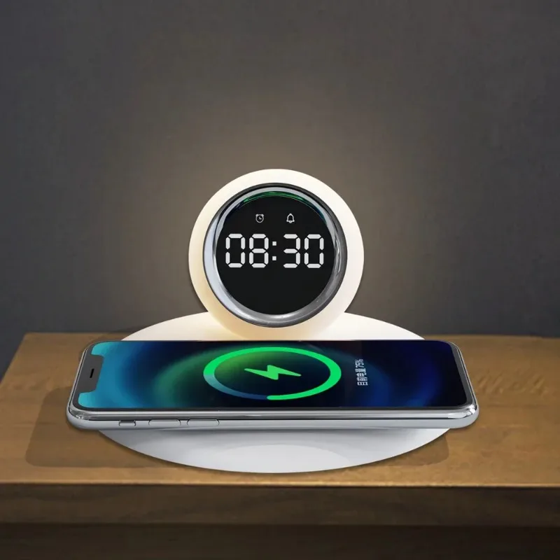 New LED alarm clock wireless charging small night light multi-function three-in-one simple mobile phone wireless charger