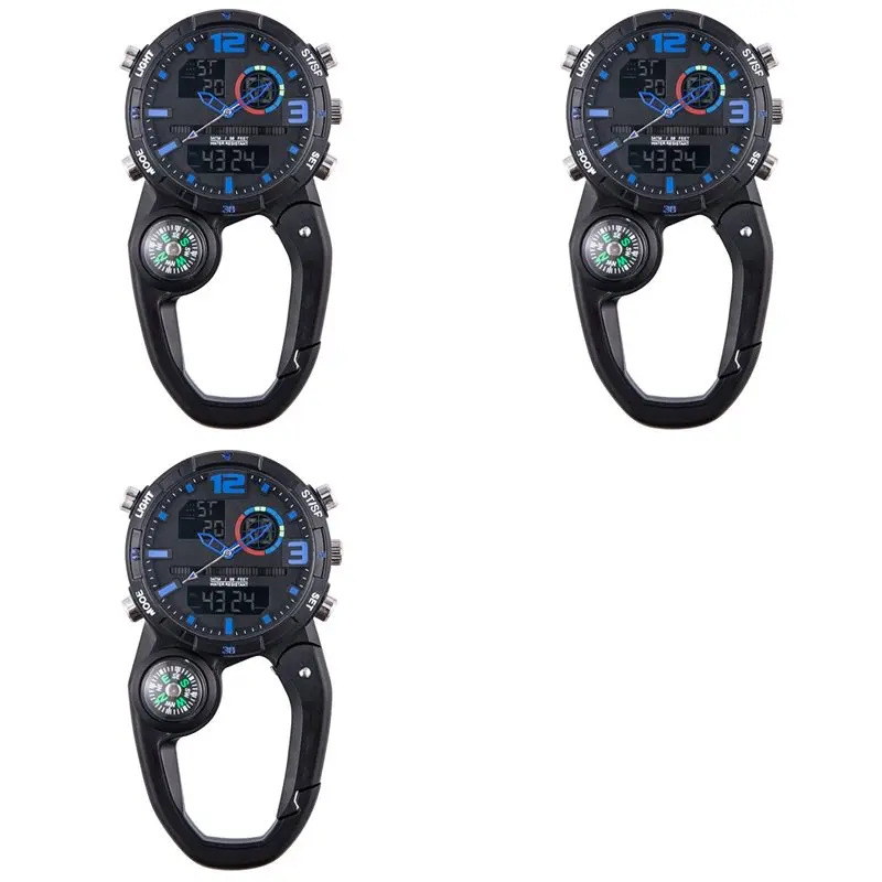 

【SPECIAL】3X Roundscreen Outdoor Carabiner Watch With Compass Multi Functional Climbing Carabiner Watches,B
