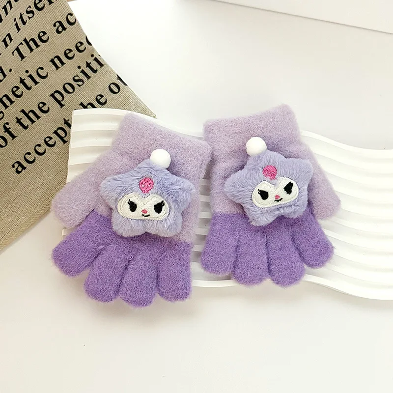 Sanrio children's gloves fall and winter cartoon baby warm cold thickened cute kids five finger anti-freezing gloves