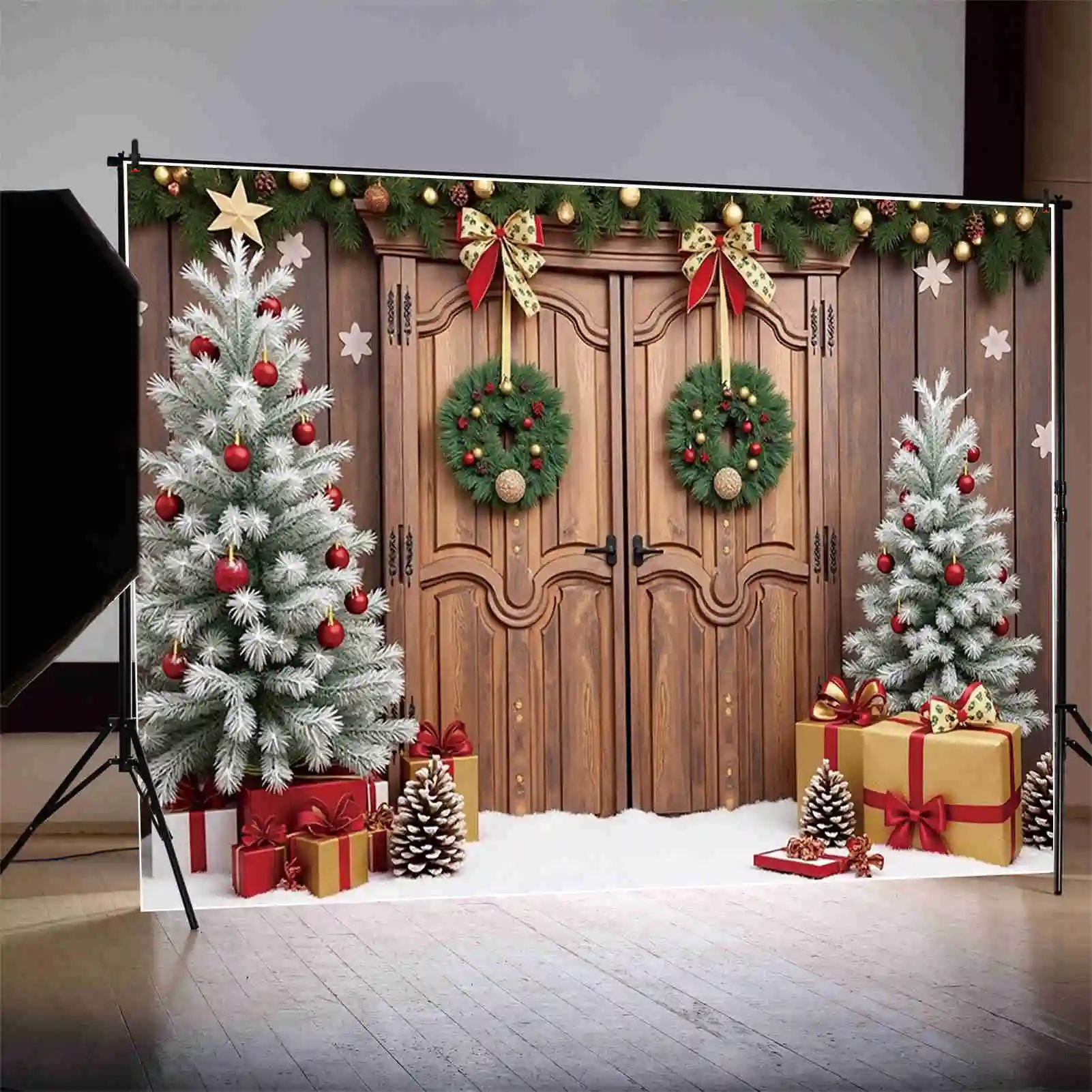 MOON.QG Christmas 2024 News Photography Backdrop New Year Photozone Background Xmas Tree Window Photo Studio Photobooth Supplies