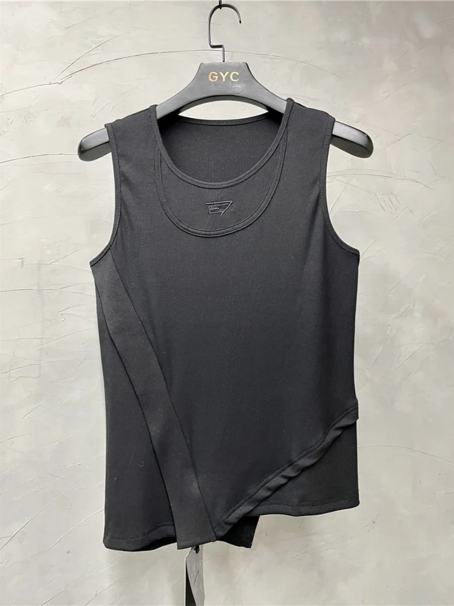 High Quality Men's Clothing Dark Retro Irregular Stitching Tight Vest Summer Sleeveless Stretch-Fit T-shirt