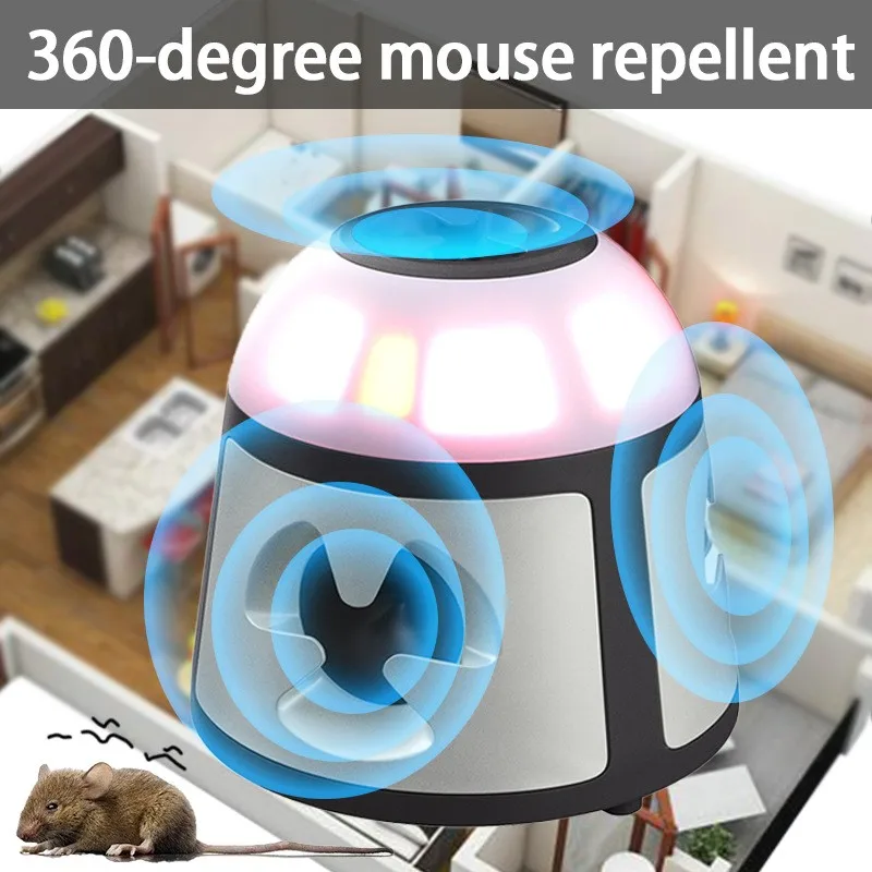 Répulsif pour animaux LED rouge et blanc, 360 degrés, alarme flash, répulsif pour souris branché pour une utilisation dans les entrepôts