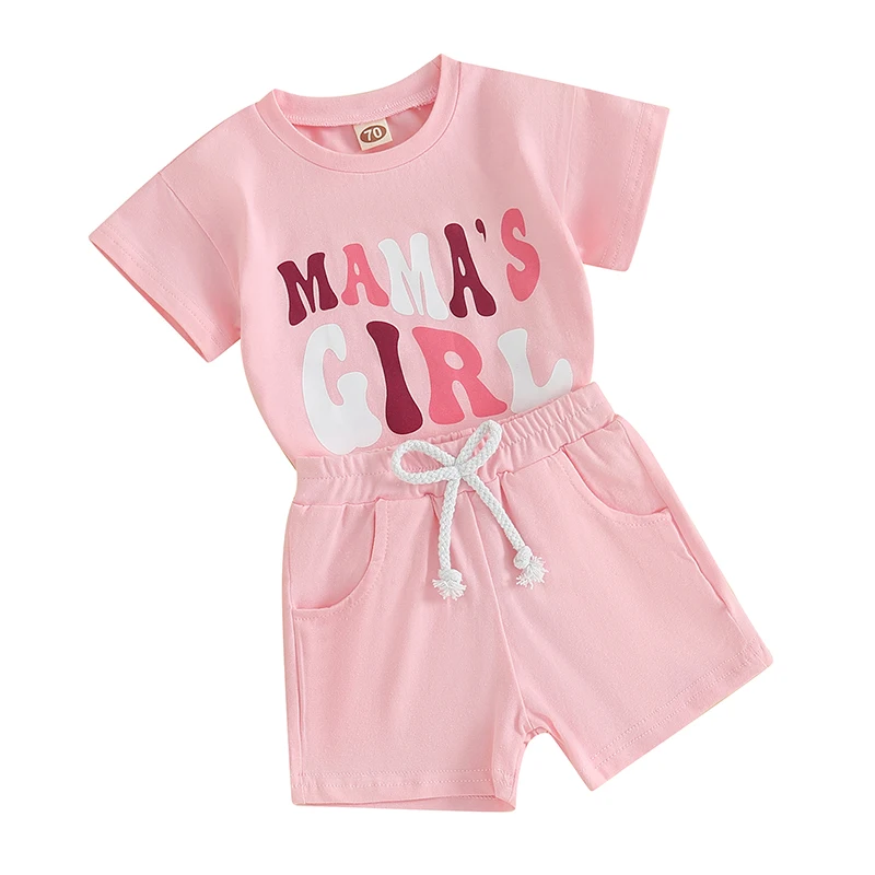 

Baby Shorts Set Short Sleeve Crew Neck Letters Print T-shirt with Shorts 2-piece Outfit