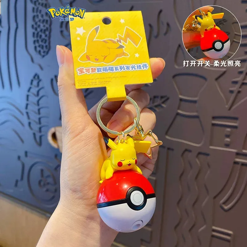 Hot Pokemon Original Model Toy 6cm Keychain Pikachu Bulbasaur Piplup Psyduck Light Up Pendant Character Figure Glow In The Dark