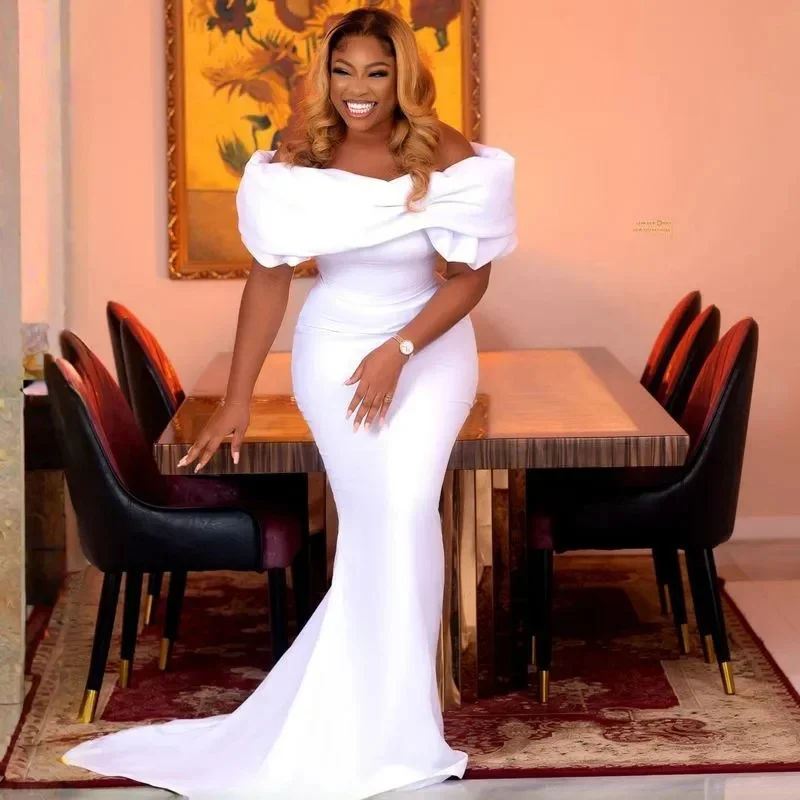 

Customized Elastic Satin Wedding Dress for Bride Illusion Trumpet Bridal Dresses Mermaid Pleated off Shoulder Marriage Gowns