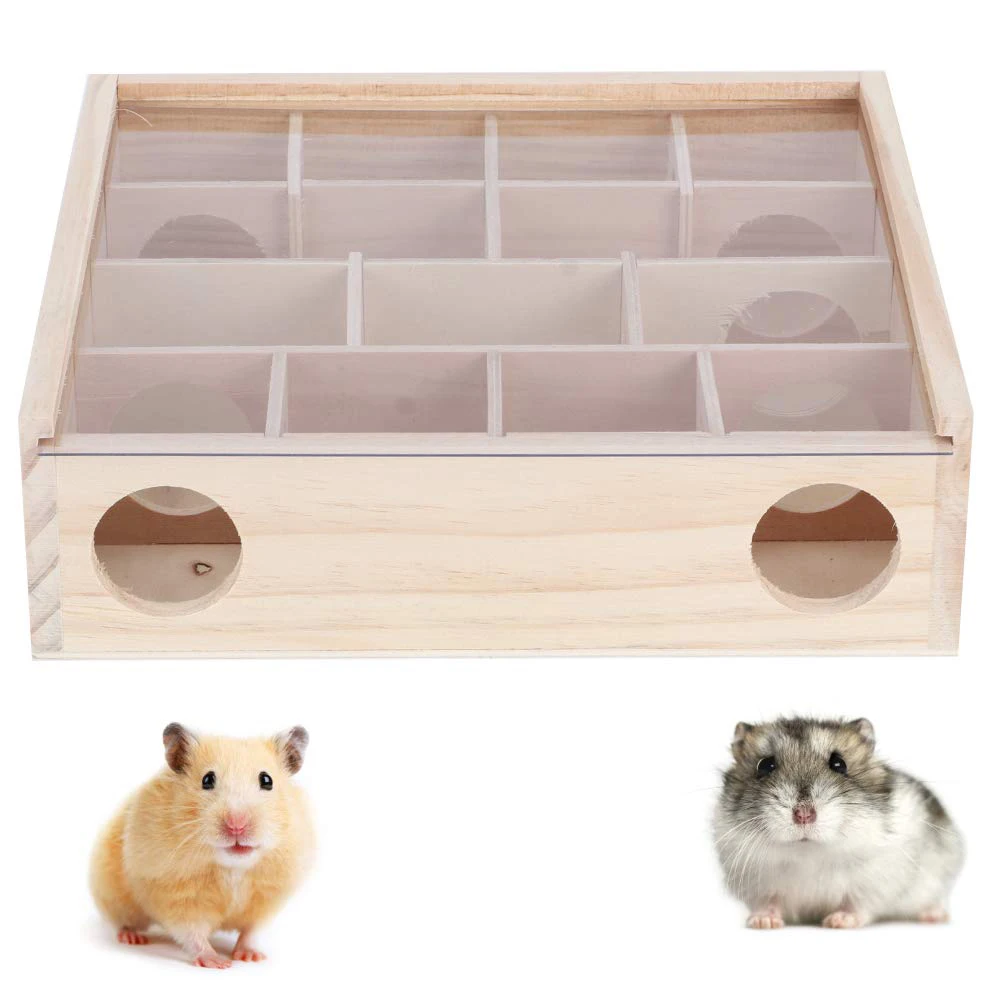 

Natural Wooden Maze Tunnel Hamster Toys Pet Play Animal Hut Play Training Toys Small Pet Cage with Cover Small Animals Supplies