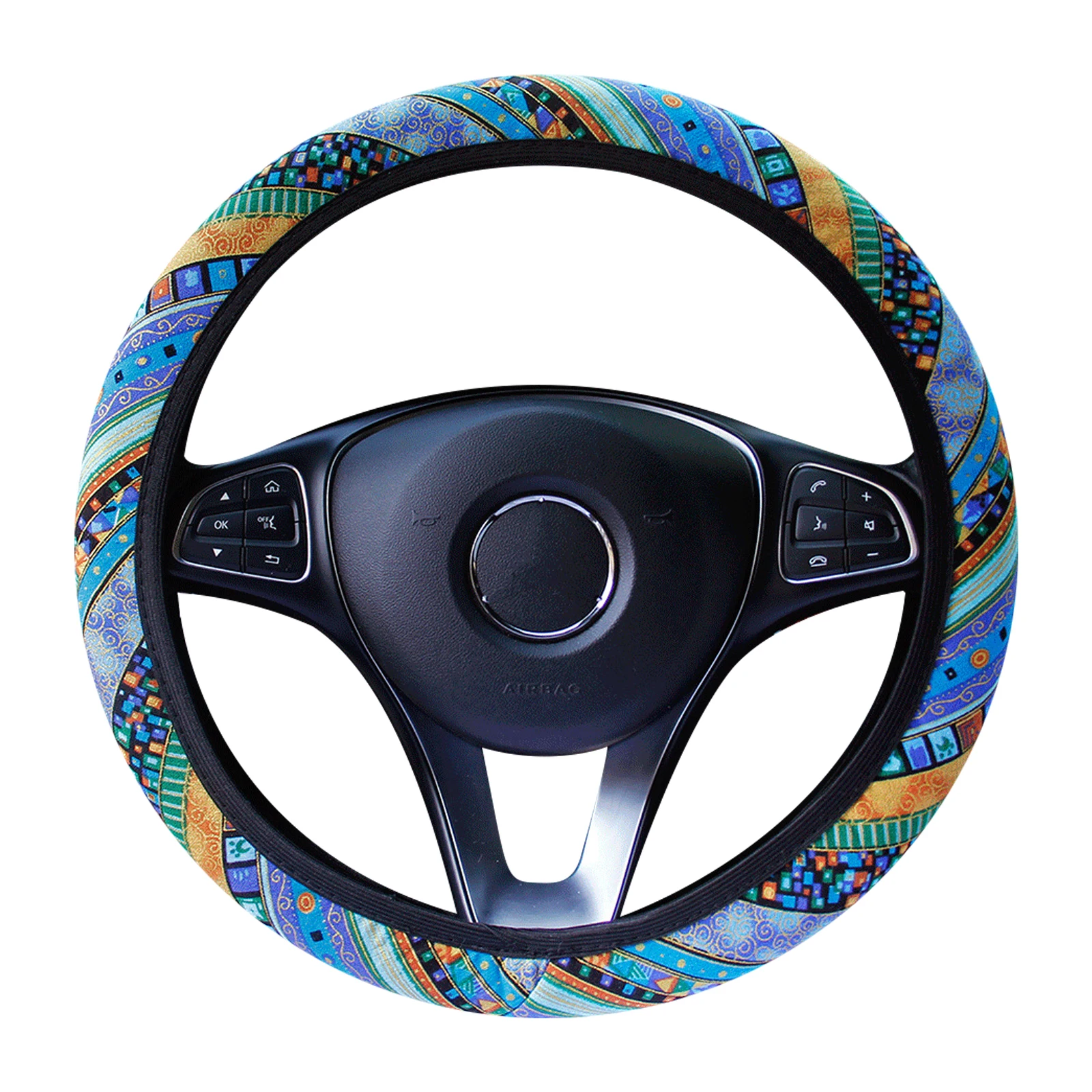 Bohemian Steering Wheel Cover, Cute Steering Wheel Cover, Burlap Fabric, Non-slip and Sweat Wicking Design