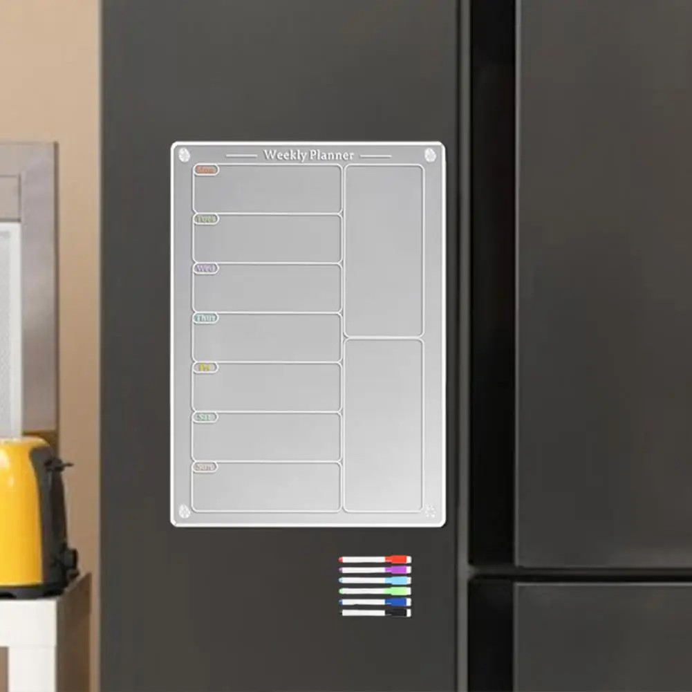 30*20cm Acrylic Weekly Planning Board Meal Planner Scratch-proof Fridge Magnetic Menu Board Clear Weekly Calendar Whiteboard
