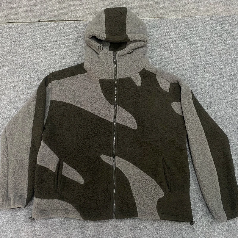 

Street style lamb wool fashionable hooded cardigan patchwork contrasting color hoodie jacket for both men and women