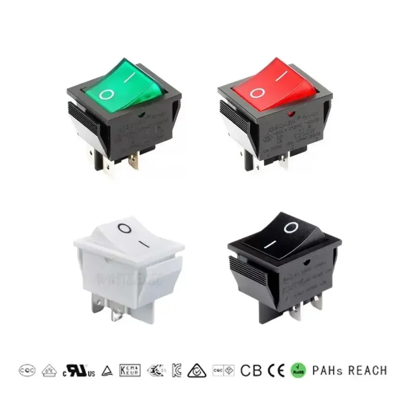 Uniteelec-Soken Quality Red/Green Light DPST ON-Off  Waterproof Rocker Switch RK1-01  4 Pins 16A/250V UL TUV Listp