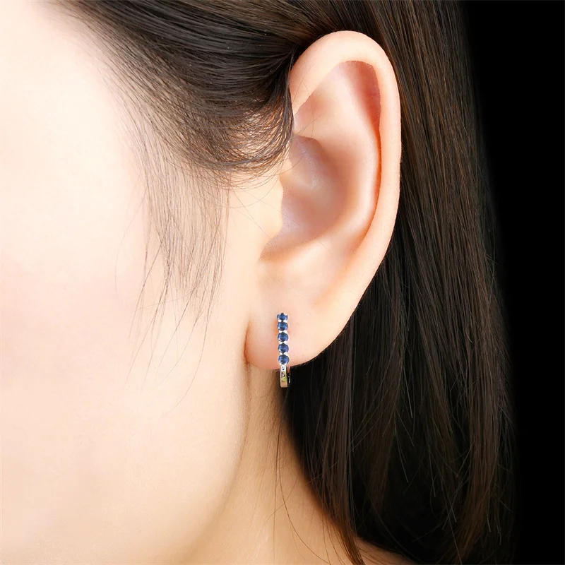 Natural Precious Blue Sapphire 925 Sterling Silver Earring for Women 0.4 Carats Genuine Gemstone Jewelry
