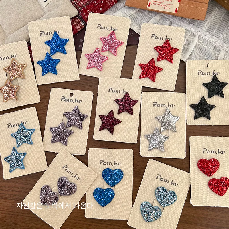 

2PC Glitter Star Metal Snap Hair Clips 2inch BB Barrettes for Girls Women Kids Heart Hair Accessories