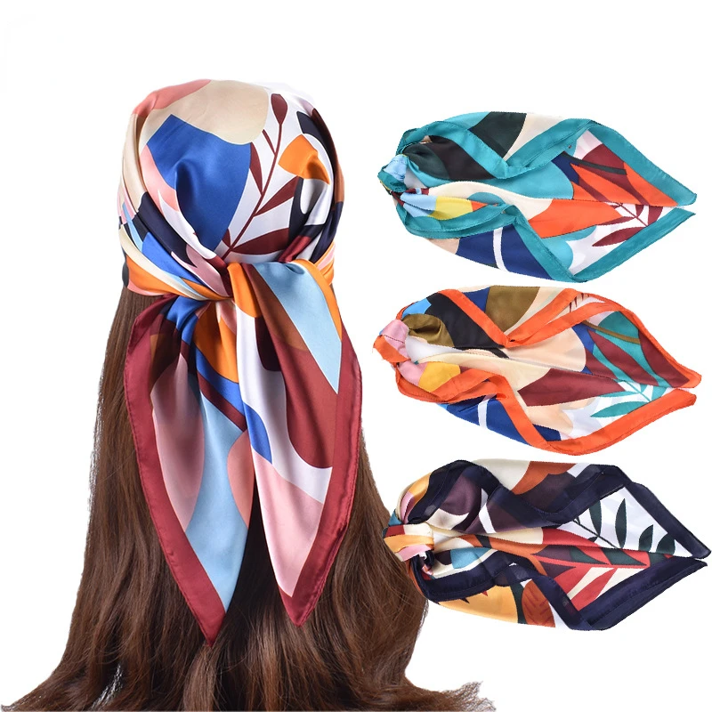 Spring Summer New Elegant Natural Flower Pattern Printed Versatile Scarf Women's Simulation Silk Thin 70 Square Scarf