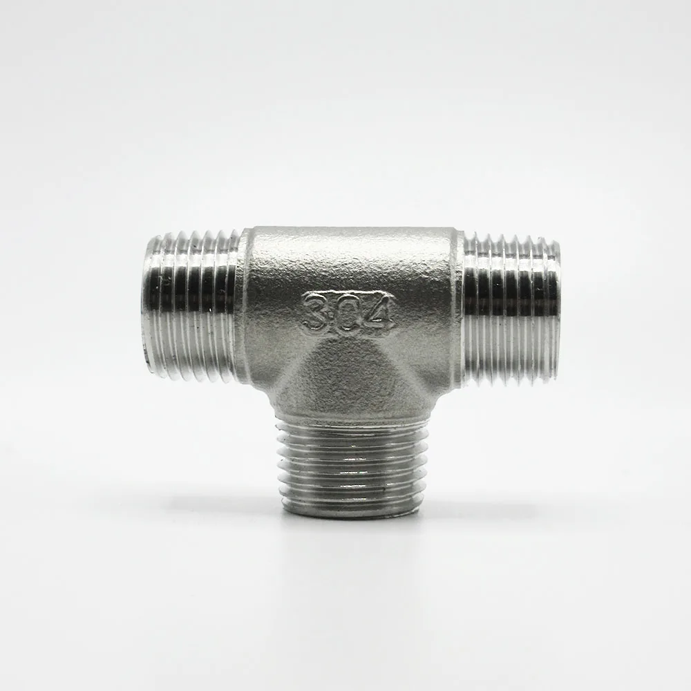 BSP Thread 304 Stainless Steel Female Male Thread 3 Way Tee Pipe Fitting 1/4" 3/8" 1/2" 3/4" 1" 1-1/4" 1-1/2" 2"