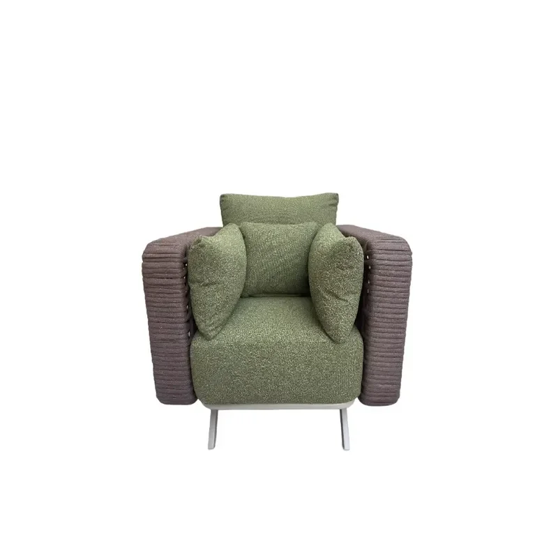 Breathable & Cozy, Rope Frame Boucle Fabric Garden Chair, Patio Single Leisure Chair for Villa/B&B/Internet-famous Spot