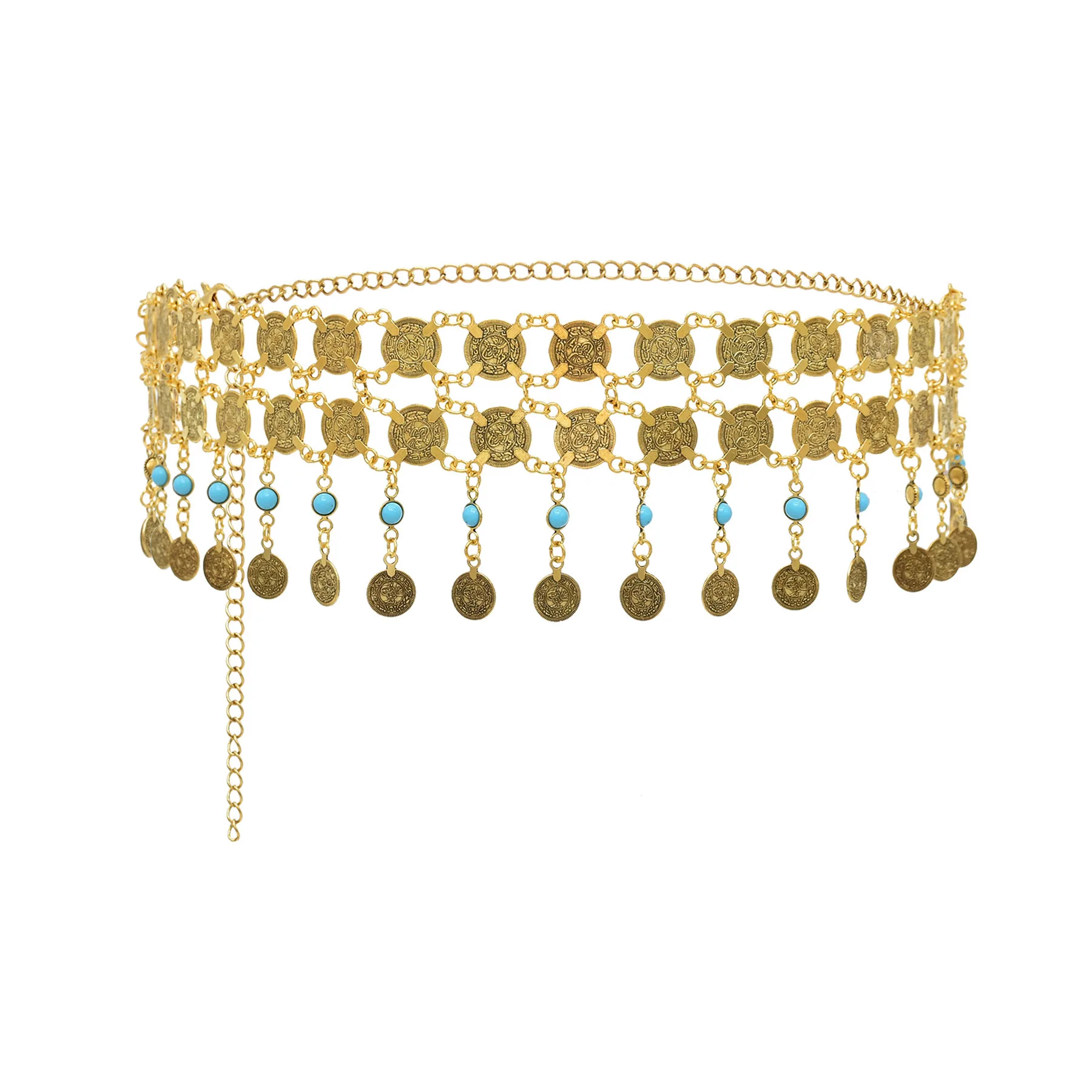 

Vintage Geometry Multi-layer Coin Tassel Waist Chains for Women Gold Silver Ethnic Style Metal Body Belt Beach Accessories