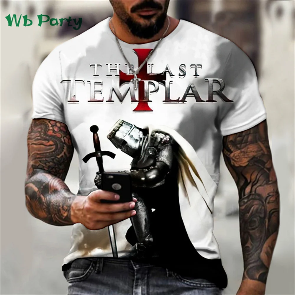 T-shirt Man Knight Print Short Sleeve Tee Paladin Graphic Tee Men's Summer Clothes Print T-shirt Men's Clothes O-Neck Tees Tops