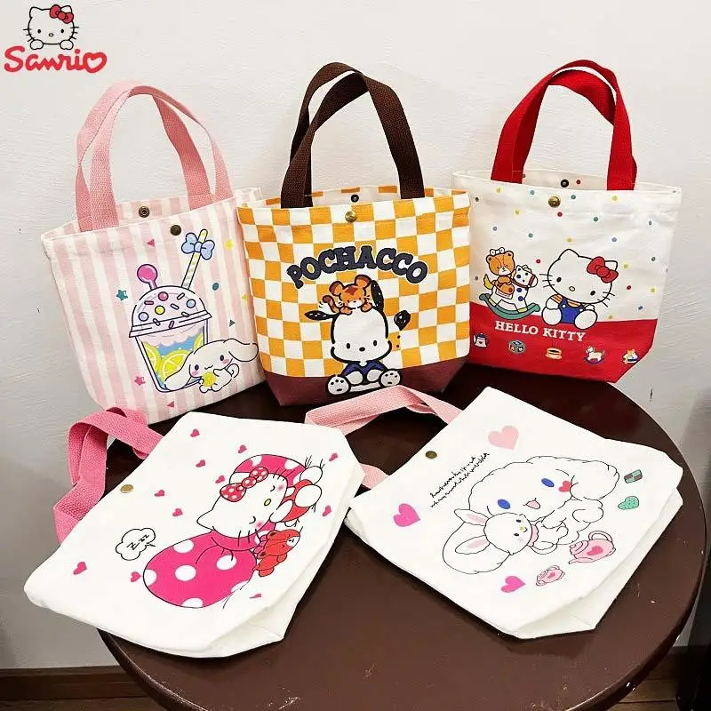 Sanrio Hellokitty Canvas Bag My Melody Kuromi Cinnamoroll Pochacco Women Shoulder Bags Casual Large Capacity Shopping Girl Gifts