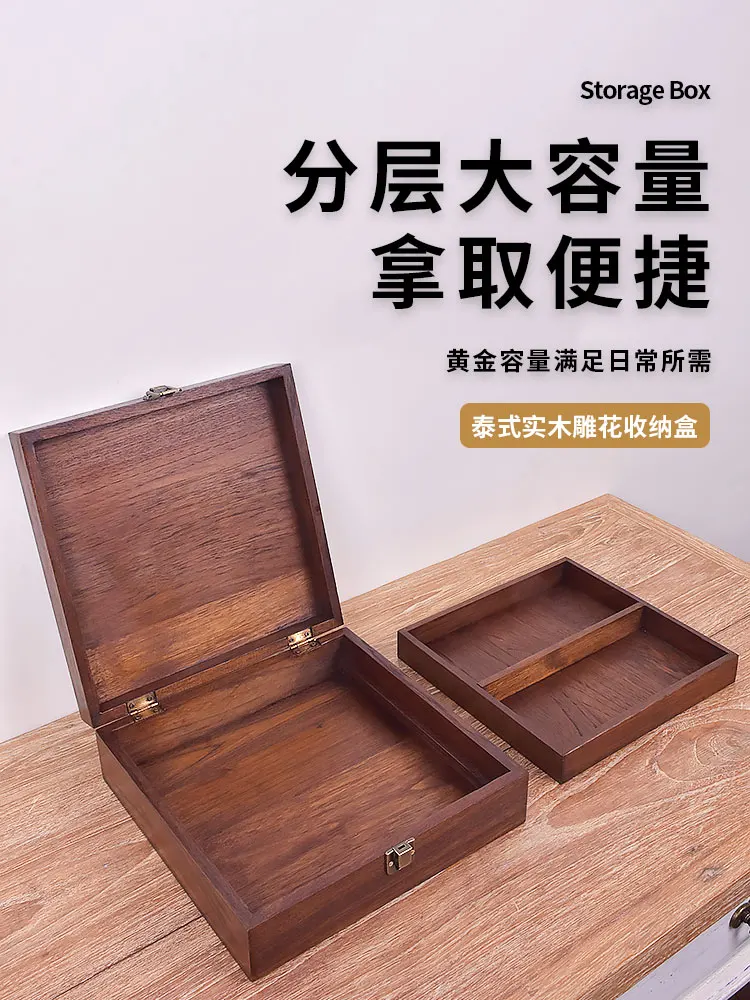 Jewelry Box Wooden Antique Style High-End Exquisite Necklace with Lock Two-Layer Solid Wood Desktop Jewelry Packaging Storage