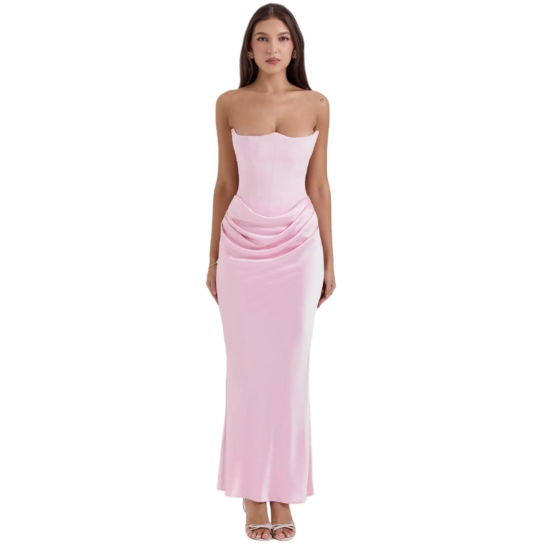 

Satin Bridesmaid Dresses for Women Strapless Long Formal Wedding Party Gown