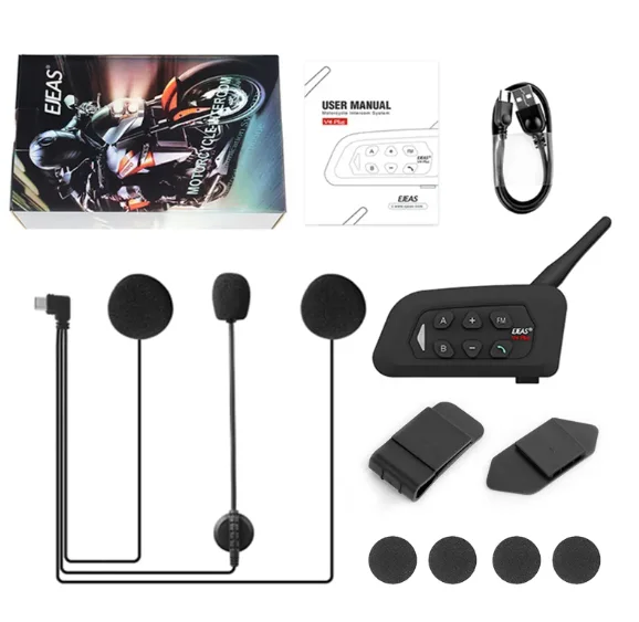 Ejeas V4 Plus 4-Fahrer-Kommunikations-Intercom Motorradhelm BT-Intercom