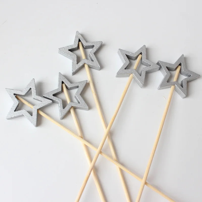 50Pcs Pentagram Stick Hollow Star Bamboo Skewer Fruit Stick Fashionable Cake Insertion Stick Cocktail Decoration