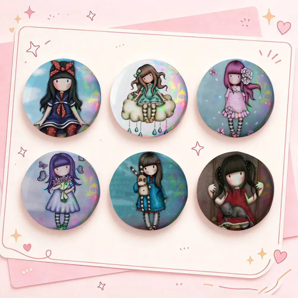 CUTE S-Santoro G-Gorjuss Series Badges Creative Tinplate Button PinsBrooch Badge Clothes Backpack