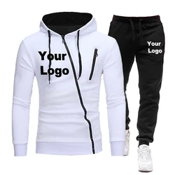 Custom Logo Diagonal Zipper Sweatshirt Suit Full Men's Tracksuit 2024 Men's Sweatsuit Set New in Hoodies & Sweatshirts Man Pants