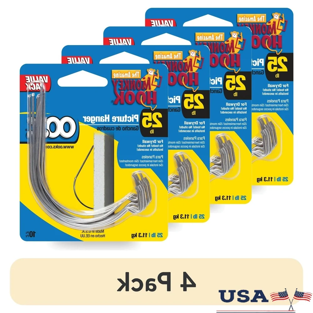 

Monkey Hook Picture Hangers 4 Pack Drywall Tool Free Easy Installation 25lb Capacity No Pilot Hole Required Pictures Mirrors