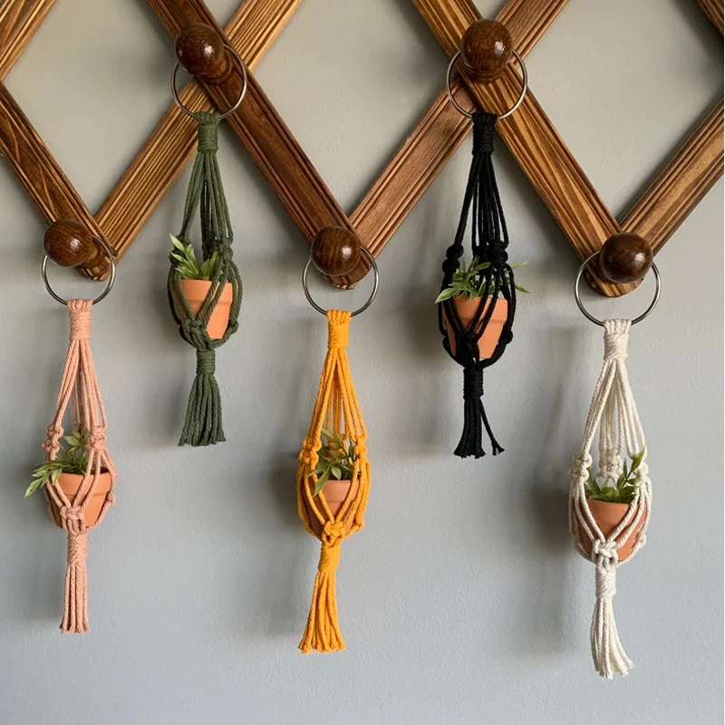 Various Colours Macrame Air Plant Holder Mini Cotton Hand Weaving Hanging Planter For Home Decor Bedroom Car Decoration Gift