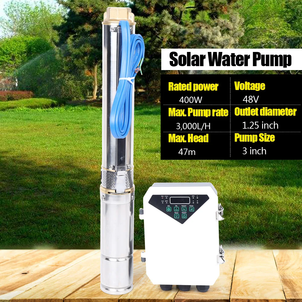 

3" DC Solar Deep Bore Well Pump Submersible Solar Water Pump + MPPT Controller Garden Pool Irrigation Kit 400W For Farm & Ranch