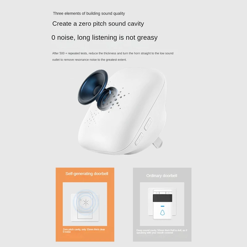 Outdoor Wireless Doorbell Waterproof House Chime Kit Remote Home Garden Self Smart Power Generation Doorbell EU Plug