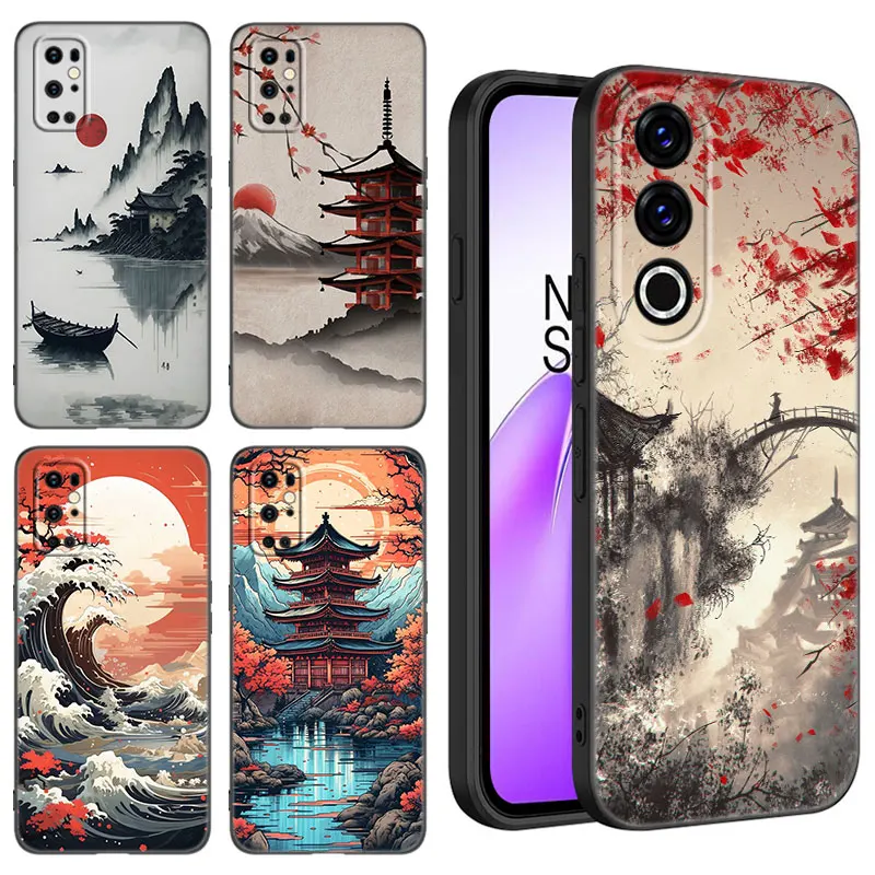 Japanese Style Art Ukiyo-e Black Phone Case For OnePlus 10R 11R 12R ACE 2 3 Pro 2V 3V Nord CE 2 3 4 Lite N10 N20 N30 SE 5G