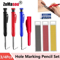 Reuseable Deep Hole Long Head Markers Pen Pencils Solid Carpenter Refill Leads Built-in Sharpener Construction Woodworking Tools