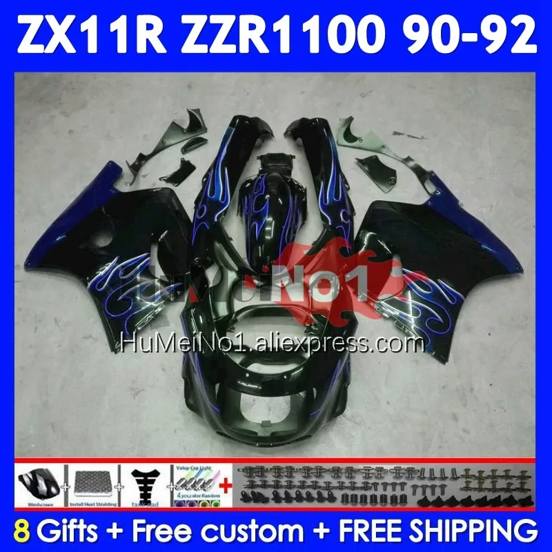 ZX-11R For KAWASAKI NINJA ZX11 ZZR 1100 ZZR-1100 222No.21 ZZR1100 ZX 11R 11 R ZX11R 90 91 92 1990 1991 1992 Blue flames Fairing