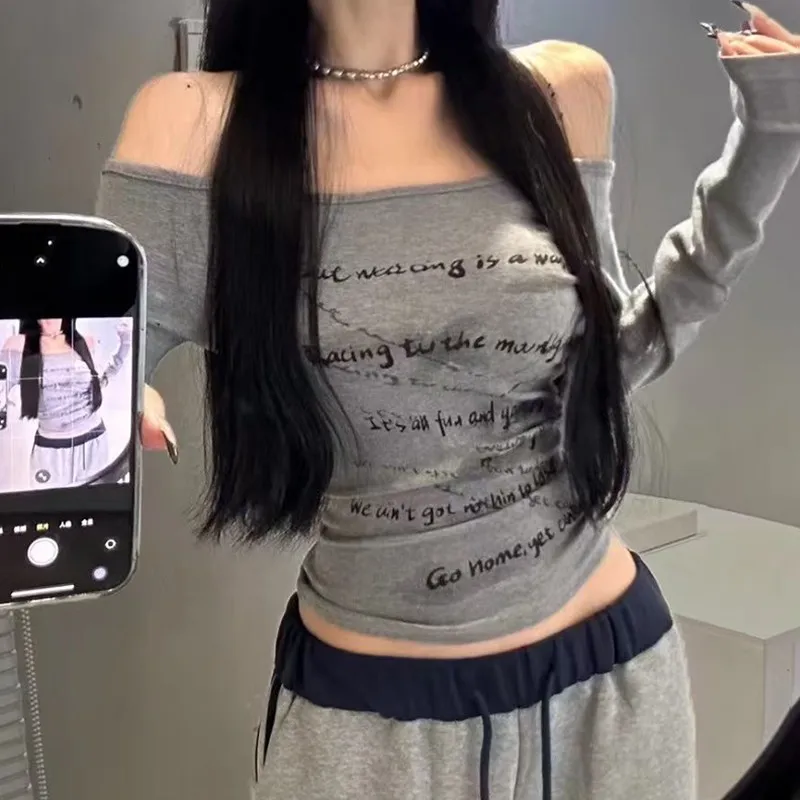 تي شيرت بأكمام طويلة للفتيات المراهقات، صيفي بكتف منسدل من القطن، هيكل خفيف الوزن ومريح، فتاة عصرية سريعة الجفاف #3