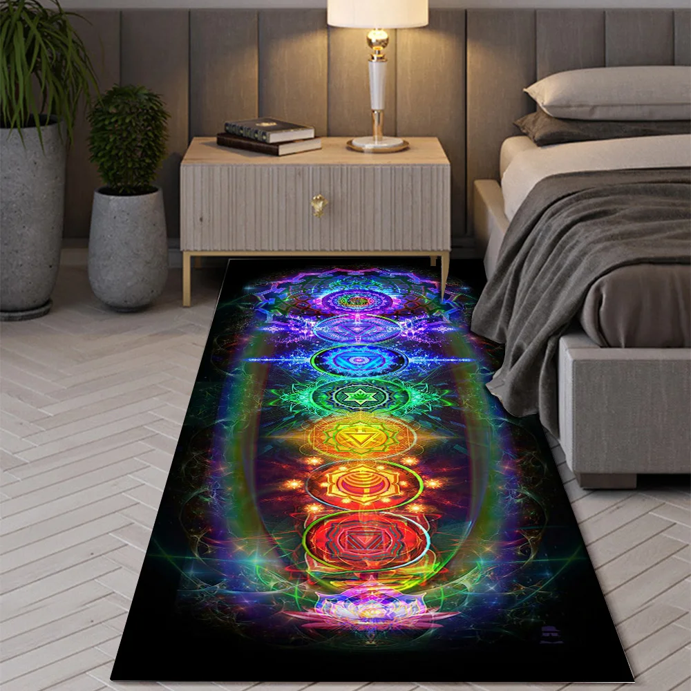 Indian Bohemian Seven Chakras Carpet Mandala Yoga Meditation Flower of Life Flower Suitable Bedroom Room Decor Anti-slip Rugs