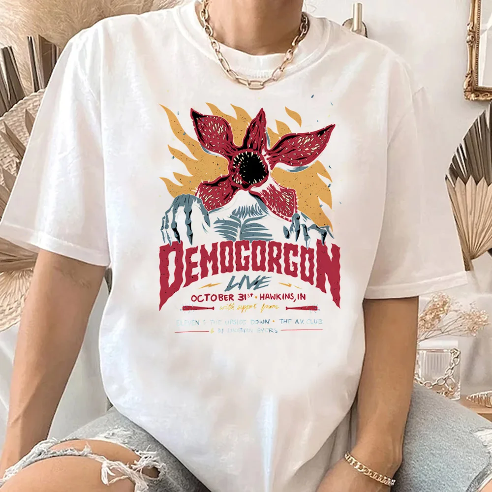 Camiseta de filme de tv quente feminina o demogorgon t camisa de manga curta unissex topos tshirt cannibal flor streetwear