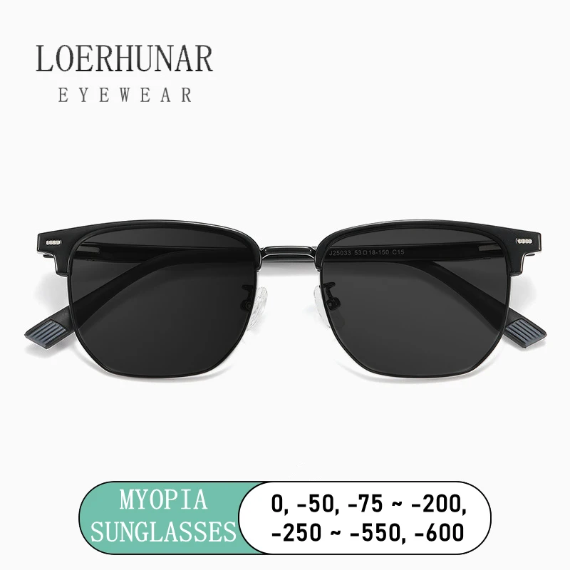 

LOERHUNAR High Quality Stainless Steel Alloy Retro Square Frame Optics Myopia Sunglasses Customized Driving Fishing Sunglasses