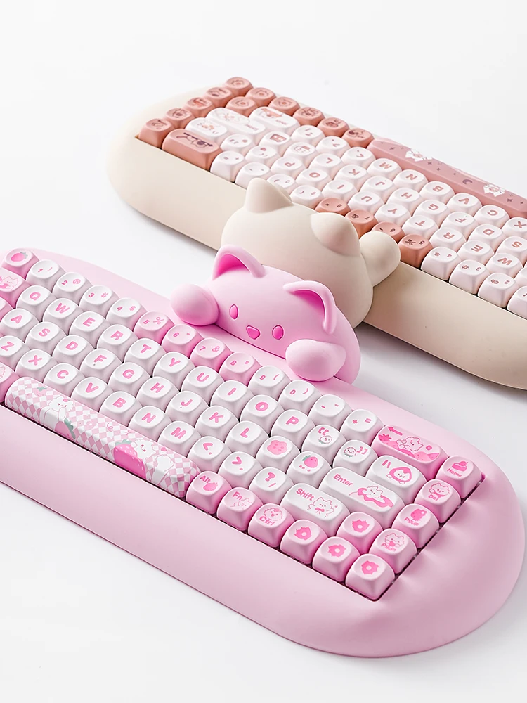 YUNZII C68 Kabellose Gaming-Tastatur, Hi-Fi Cute Cat Custom RGB Mechanische Tastatur, Silikon 65 % Hot Swap Ergonomische Kitty Keeb