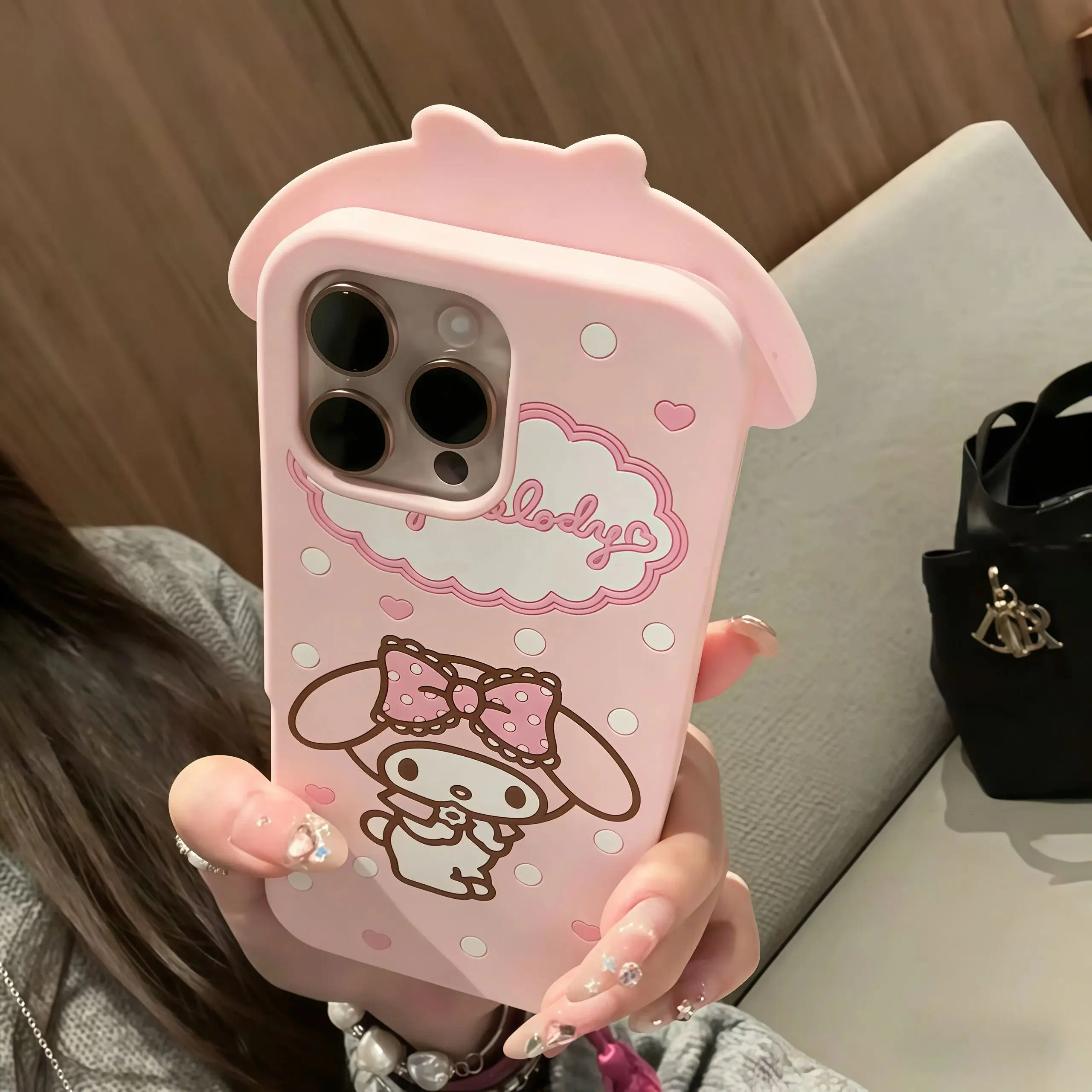 Niedliche Melody Polka Dot Schleife Weiche Silikon-Handyhülle für iPhone 15 14 16 13 17 12 Pro Max Plus 6 7 8 Plus Stoßfeste Cartoon-Hülle