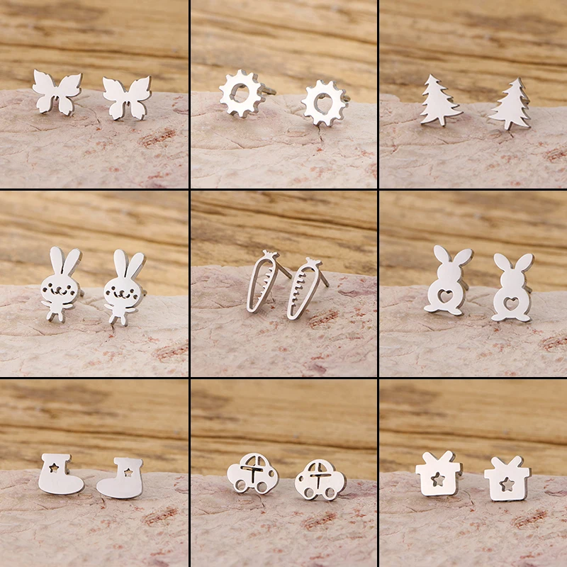 Christmas Stainless Steel Tree Socks Earring Women Cute Rabbit Carrot Ear Jewelry Girls Xmas New Years Earrings Gift Accessories