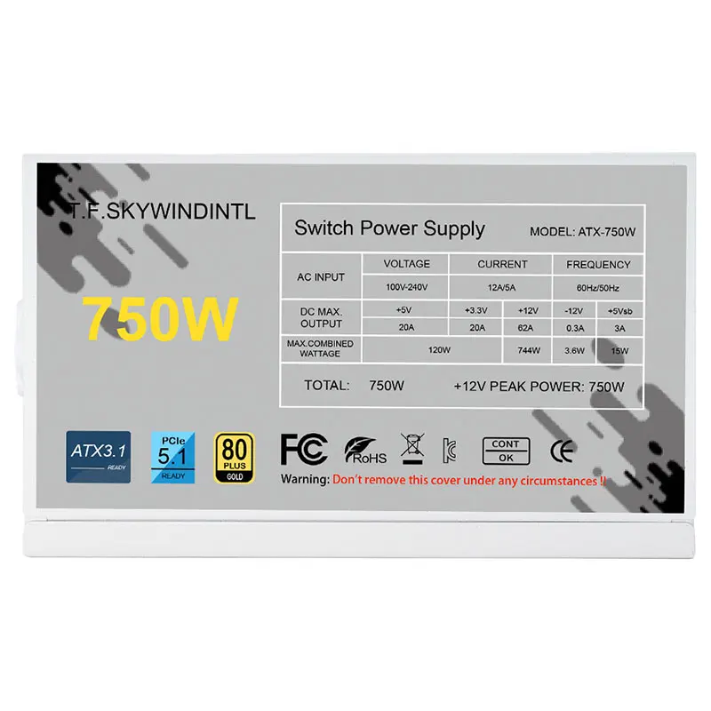 White 750w 850w 1000W 1200W Watt PCIE 5.0 ATX 3.0 80Plus Gold Full Modular Power Supply For Gaming Game Computer
