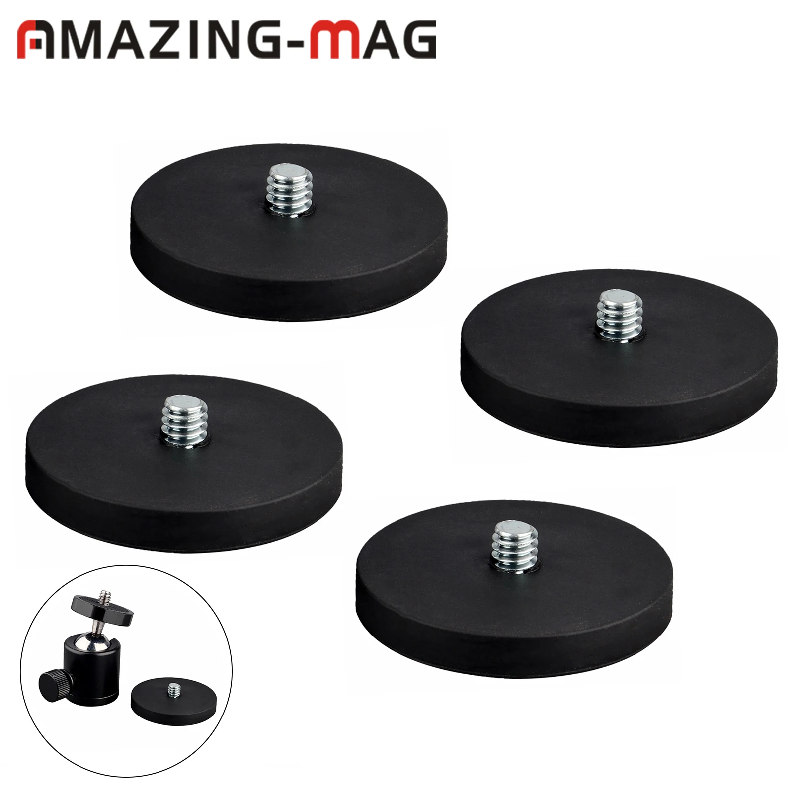 

4PC Anti-scratch Neodymium Magnet Pot Rubber Costed D43mm 1/4"-20 UNF Thread LED Panel Camera Multi Use DIY Magnetic Pot