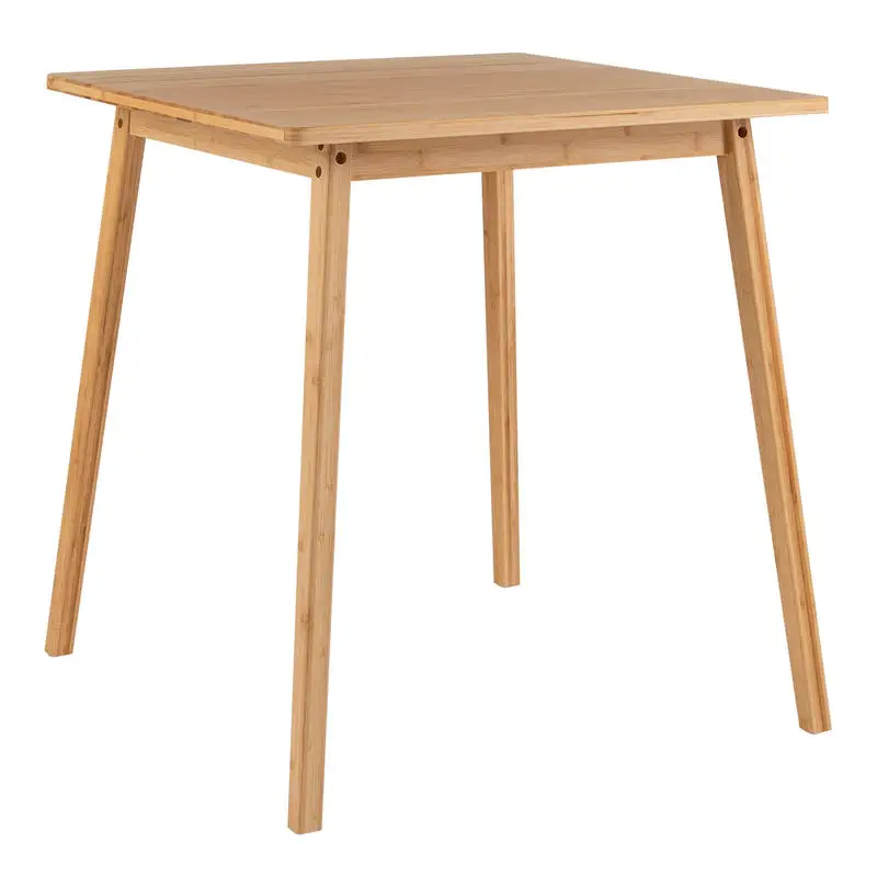 27.5 Inch Square Bamboo Dining Table, Sturdy Frame With Non-Slip Foot Pads, Versatile Writing Desk For Apartment Breakfast Nooks, Natural Finish